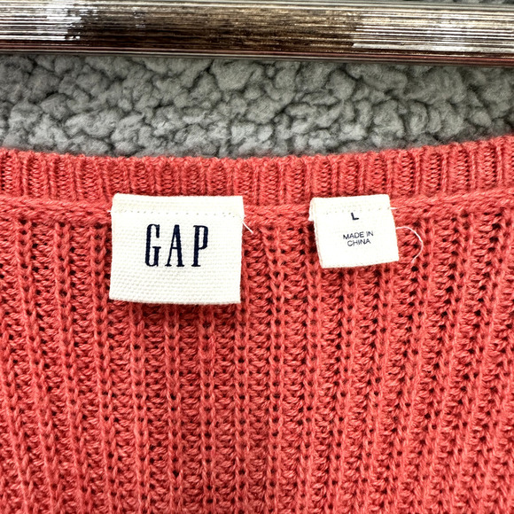 Gap Sweater Tunic Womens Large Pink Coral Knit Slouchy Spring Preppy Fisherman - Picture 2 of 7